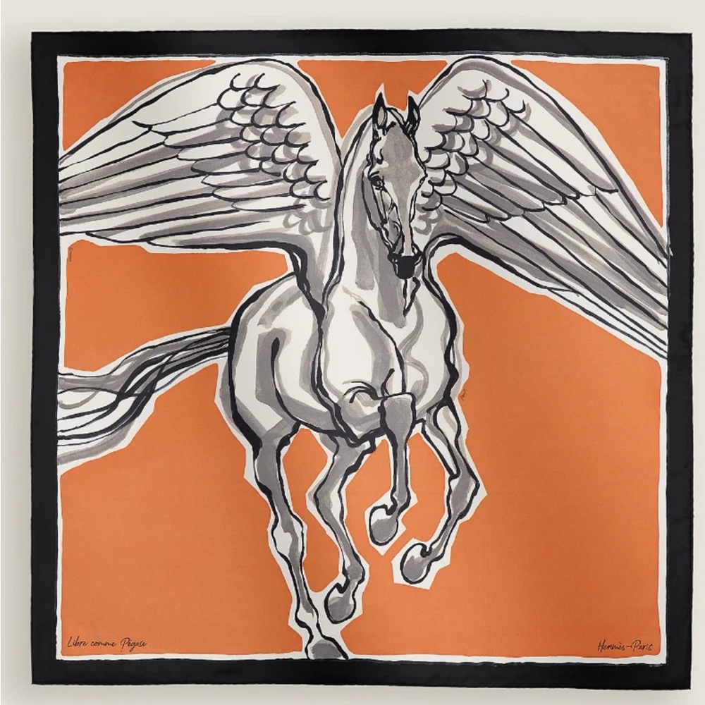 NEW HERMES Noir / Caramel / Anthracite Libre Comme Pegase 100% SILK Scarf